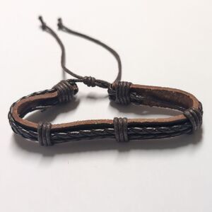 185 Brown Leather Braided‎ Adjustable Slider Bracelet